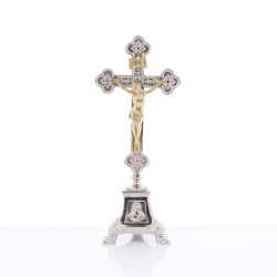 Krzyż ołtarzowy mosiężny,niklowany klasyczny 38,5 cm